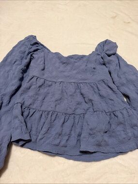 Altar'd State Dusty Blue Tiered Ruffle Blouse